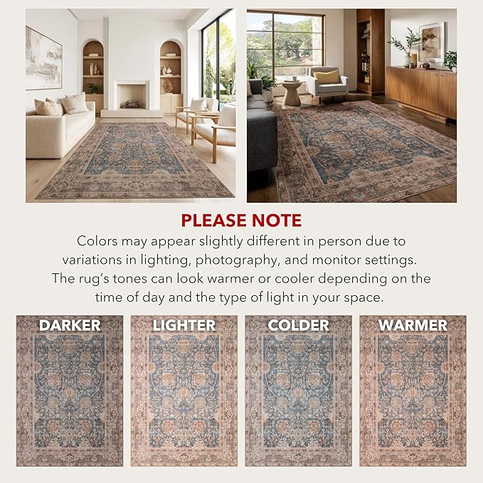 Kuden 2x3 Small Rug, Machine Washable, Non-Slip Backing, Vintage Style, Soft, Low Pile, Area Rugs for Entryway Kitchen Indoor Entrance