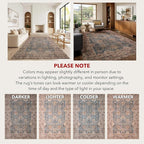 Kuden 4x6 Area Rug, Machine Washable Area Rug with Non-Slip Backing, Vintage Style, Soft, Easy Clean, Low Pile Rug for Living Room, Bedroom, Dining Room