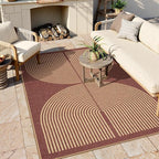 Lahome Modern Rainbow Easy Jute Outdoor Rug 5x7, Stain Resistant Red Dining Room Patio Rug, Farmhouse Non Slip Non Shedding Indoor Outdoor Carpet for Living Room Home Office Bedroom Deck Backyard
