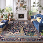Rugcomf 8x10 Area Rugs Vibrant Tree of Life-Patterned Vintage Washable Area Rug Non Slip Low Pile Large Rug for Bedroom Farmhouse Dining Room Kids Playroom, Blue