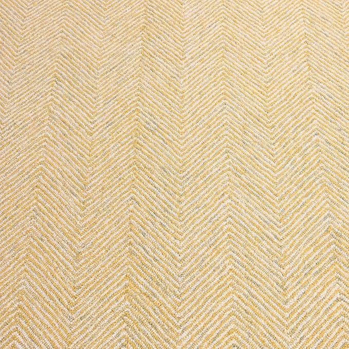 Modern Herringbone Chevron Collection Handcrafted Wool Area Rug - Durable, Zigzag Pattern, for High Traffic, Contemporary Design for Living Room, Bedroom, Dining Room Decor (Butter Yellow, 10' x 10')