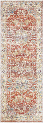 Bloom Rugs Caria Washable Non-Slip 7 ft Runner - Orange/Olive Beige Traditional Runner for Entryway, Hallway, Bathroom, and Kitchen - Exact Size: 2'6" x 7'