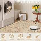 DOKINO 2x10 Runner Rug for Hallway, Vintage Washable Long Kitchen Rug with Low Pile Design, Floral Non Slip Soft Carpet Runner for Hallway, Kitchen, Bathroom, Bedroom, Beige