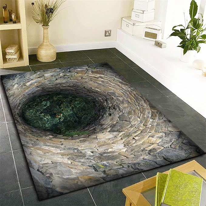 3D Hole Area Rug for Bedroom, 6x9ft, Visual Illusion Stone Cave Trap Design Home Decorative Rugs, Breathable Anti Skid Dirty Resistant Washable Soft Large Carpets for Family Indoor