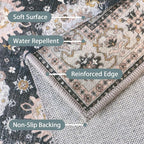 5x7 Area Rug Machine Washable Boho Rug for Living Room,Ultra-Thin Low Pile Carpet,Lightweight Indoor Printed Rug,Non Slip Floral Area Rug for Bedroom, Dining Room, Home Office,Black