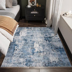 Rugcomf 3x5 Area Rug Blue Soft Abstract Boho Vintage Pattern Non-Slip Non-Shedding Faux Wool Washable for Bedside, Bedroom, Kitchen, Floor, Indoor