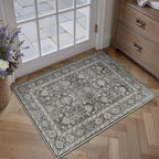 Black Entryway Rug 2x3 Vintage Area Carpet Indoor Kitchen Washable Door Mat Living Room Entrance Small Low Pile Traditional Distressed Retro Accent Throw Rug Non Slip Office Bathroom