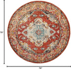 SAFAVIEH Monaco Collection Area Rug - 6'7" Round, Orange & Light Blue, Boho Chic Medallion Distressed Design, Non-Shedding & Easy Care, Ideal for High Traffic Areas in Living Room, Bedroom (MNC243H)