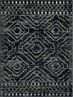 Wonnitar Moroccan 9x12 Area Rug for Living Room, Washable Black Rugs for Bedroom, Large Non-Slip Thin Dining Room Rugs for Under Table, Non-Shedding Soft Boho Floor Carpet Decor (Black,9'x12')