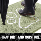 Smiry Dog Door Mat for Muddy Paws, Absorbent Dirt Trapper Non Slip Quick Dry Washable Chenille Mat for Mud Dogs, Entry Rug for Indoor and Outdoor (59x24 Inches, Sage Green and White)
