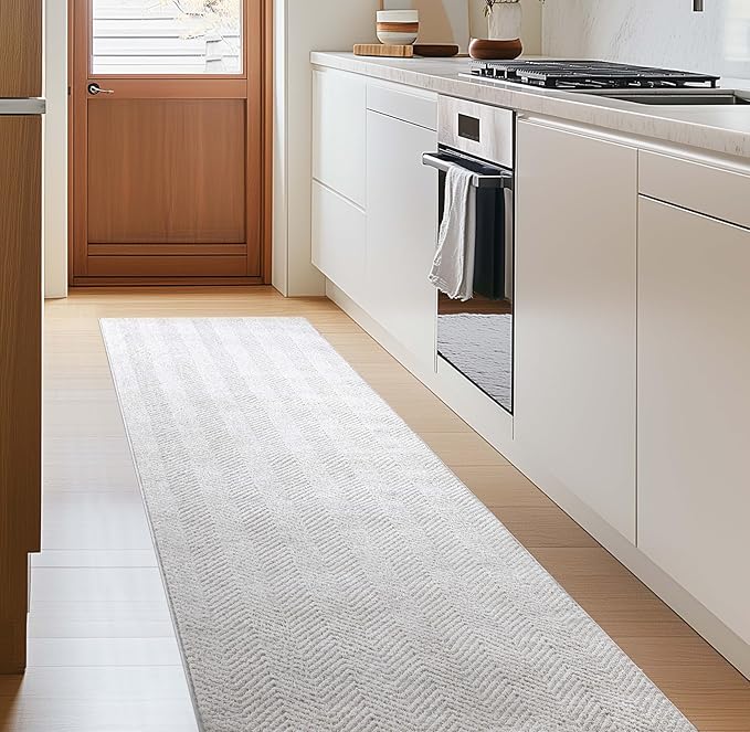 Well Woven Custom Size Hallway & Stair Runner- Harlow Pompeii Ivory 31 Inches Wide x 18 Feet Long Runner (31" x 18') Runner Rug - Modern Chevron Pattern, Ultra-Soft, Easy-Clean