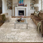 Beige Area Rug 8x10 Machine Washable Modern Abstract Living Room Carpet Non Slip Neutral Low Pile Soft Non Shedding Bedroom Contemporary Large Rug Indoor Office Dining Room Playroom