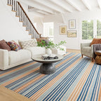 Dash & Albert Tyne Blue Machine Washable Rug, 2 X 3 Feet, Blue/Tan Stripe Pattern