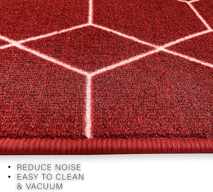 Custom Made Runner Rug for Kitchen Foyer Hallway Entry Choose Your Length Size 26 Inch Wide Geometric Lattice Design Red Color (3 feet x 26 inch)