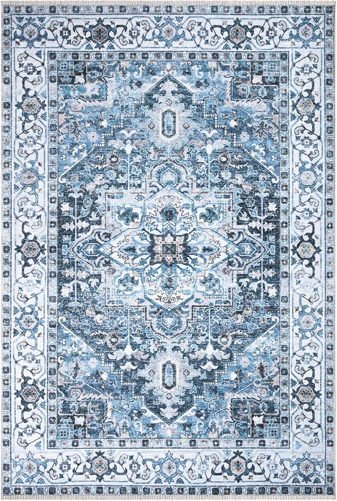 Bloom Rugs Caria Washable Non-Slip 3x5 Rug - Navy Blue Traditional Area Rug for Living Room, Bedroom, Dining Room, and Kitchen - Exact Size: 3' x 5'