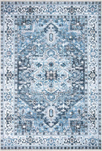 Bloom Rugs Caria Washable Non-Slip 6x9 Rug - Navy Blue Traditional Area Rug for Living Room, Bedroom, Dining Room, and Kitchen - Exact Size: 6' x 9'