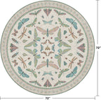 Green and Blue Insect 6ft Round Soft Rugs for Nursery, Bedroom Beside Bed - Non Skid Rug Low Pile Washable Living Room Rugs, Forest Butterfly Design Stain Resistant Home Décor