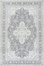 Bloom Rugs Washable Non-Slip 4' x 6' Rug - Charcoal Blue Traditional Medallion Area Rug for Living Room, Bedroom, Dining Room, and Kitchen - Exact Size: 4' x 6'