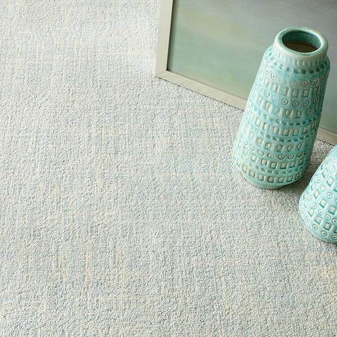 Dash & Albert Crosshatch Sky Hand Micro Hooked Wool Rug, 8.5 X 11.5 Feet, Blue Solid Pattern
