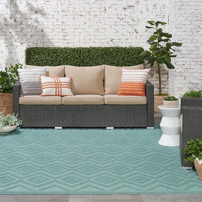 Nourison Home Versatile Aqua Teal 7' x 10' Area Rug - Easy Clean, Non Shedding, Bed Room, Living Room, Dining Room, Kitchen (7' x 10')