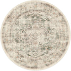 RUGGABLE Washable Vintage Area Rug – Sarrah Sage 8 ft Round, Stain-Resistant, Non-Slip – Large Machine Washable Rugs for Living Room, Bedroom, Hallway, Entryway & Office–with Cushioned Pad