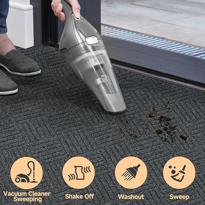 jxgzyy Commercial Hallway Runner Rugs 3'11" x 9'10", Non-Slip Indoor Outdoor Doormat, Heavy Duty Floor Mat for Entrance, Porch, Patio, Garage, High Traffic Area, Dark Grey