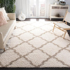 SAFAVIEH Dallas Shag Collection X-Large Area Rug - 11' x 15', Ivory & Beige, Trellis Design, Non-Shedding & Easy Care, 1.5-inch Thick Ideal for High Traffic Areas in Living Room, Bedroom (SGD257B)