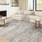 Modern Abstract Beige Gray Area Rug 5x7 Machine Washable Large Carpet Neutral Kitchen Indoor Accent Throw Low Pile Non Slip Distressed Living Dining Room Bedroom Office