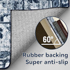 YJ.GWL Area Rugs for Living Room 4x6 Machine Washable Rugs for Bedroom, Non Slip Floral Vintage Rug Indoor Carpet, Stain Resistant Throw Rug for Dining Room Kitchen, Navy Blue
