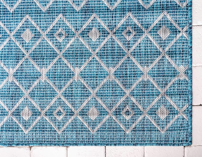 Unique Loom Outdoor Trellis Collection Area Rug - Tribal Trellis (4' 1" x 6' 1" Rectangle, Teal/ Ivory)