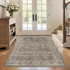 3x5 Washable Rug for Living Room Bedroom Dining Room Non-Slip Low Pile Boho Vintage Distressed Entryway Rug Traditional Floral Retro Accent Throw Carpet for Dining Room Bathroom Kitchen Antique/Moss