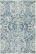 Dash & Albert Temple Ink Machine Washable Rug, 7.5 X 9.5 Feet, Blue Geometric Pattern