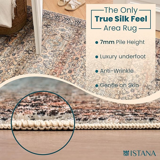 Istana Hallway Runner Rug 2.5x8 – Olive/Charcoal Entryway Rug -Silk's Soft Touch Runners for Hallways - Stylish Kitchen Runner Rug Non Slip