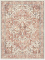 RUGGABLE Washable Area Rug – Kamran Rose Pink 9x12, Stain-Resistant, Non-Slip – Large Machine Washable Rugs for Living Room, Bedroom, Hallway, Entryway & Office–with Standard Pad