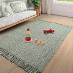 Collive Comfy Area Rug 4' x 6', Olive Green/Cream Woven Cotton Bedroom Rugs, Modern Indoor Accent Rug Floor Carpet with Tassel for Living Room, Nursery Room, Dining Room, Bedside, Office, Patio Decor