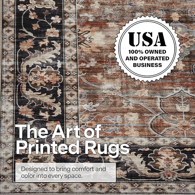 ReaLife Rugs Machine Washable Area Rug - Living Room Bedroom Bathroom Kitchen Entryway Office - Padded Low Pile Stain Resistant Premium - Boho Farmhouse Vintage - BEV - Beige Tan Brown 4' x 6'