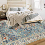 Enkor Area Soft Rugs 6x9 Washable Non Slip Boho Floor Rugs for Living Room Bedroom, Vintage Style Farmhouse Mat for Kitchen Entryway Green & Blue