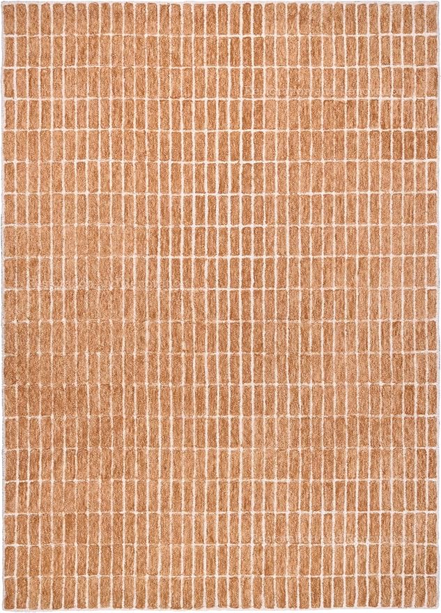 Hand-Tufted 100% Wool Area Rug – Unique Modern Geometric Grid Pattern, Soft Plush Textured Carpet for Living Room, Bedroom, Dining Room & Entryway (Gold, 5' x 8')