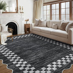 GarveeHome 10x13 Area Rug Large Living Room Scalloped Rug Non Slip Low Pile Bedroom Throw Carpet Soft Modern Bordered Dining Room Rug Stain Resistant Boho Carpet for Home Office, Grey