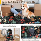 Floral Runner Rug 2x7 Washable Hallway Long Black Bedroom Carpet Non Slip Indoor Boho Kitchen Low Pile Accent Rug Lightweight Soft for Bathroom Dining Laundry Living Room