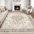 12x15 Area Rug Living Room: Washable Boho Large Neutral Vintage Soft Rugs Stain Resistant Farmhouse Non Slip Indoor Floor Carpet for Bedroom Nursery Kids Playroom Office Dining Room Home Decor- Brown