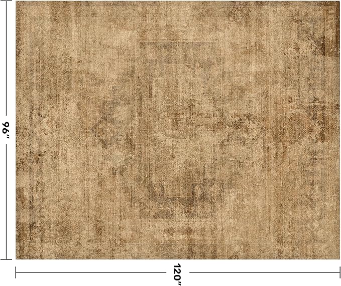 Farmhouse 8x10 Rugs for Living Room - Brown and Gold Dining Room Area Rugs for Bedroom, Washable, Soft, Lightweight & Stain Resistance, Neutral Dark Vintage Medallion Decor