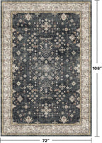 Boho Dining Room Rugs for Under Table - 6x9 Washable Black Area Rug For Living Room, Low Pile Non-Slip Rugs for Bedroom, Office - Charming Farmhouse Decor & Stain Resistance (6x9 Black/Multi)
