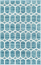 Rugs.com Lattice Trellis Collection Rug – 3' x 5' Blue Low-Pile Rug Perfect for Living Rooms, Large Dining Rooms, Open Floorplans