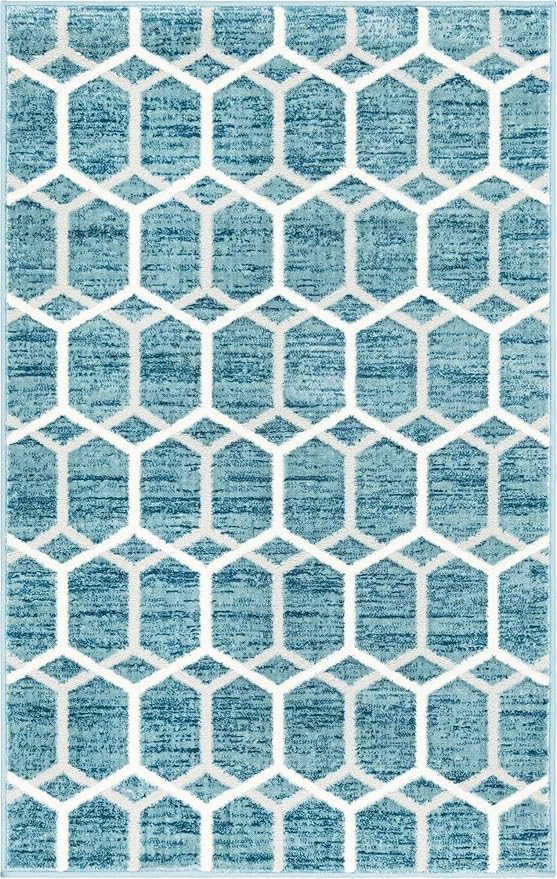 Rugs.com Lattice Trellis Collection Rug – 3' x 5' Blue Low-Pile Rug Perfect for Living Rooms, Large Dining Rooms, Open Floorplans