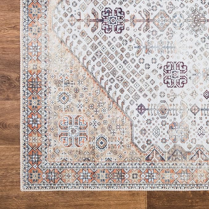 Bloom Rugs Washable Non-Slip 12 ft Runner - Sand/Orange/Purple Traditional Medallion Runner for Entryway, Hallway, Bathroom, and Kitchen - Exact Size: 2.5' x 12'