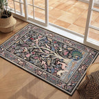 Rugcomf Indoor Door Mat 2x3 Rug Vibrant Tree of Life-Patterned Vintage Machine Washable Small Area Rug Non-Slip Low Pile Throw Rugs for Entryway Kitchen Front Door Entrance Entry Kids Room, Black