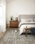 Loloi Layla Collection LAY-13 Antique/Moss 7'-6" x 9'-6" .13" Thick Area Rug, Soft, Durable, Vintage Inspired, Distressed, Low Pile, Non-Shedding, Easy Clean, Printed, Living Room Rug