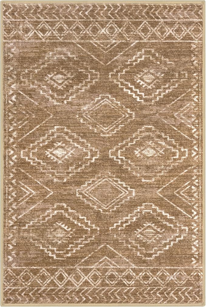KILOCOCO Boho Entryway Rug 2x3 Printed Small Area Rug Indoor Door Mat Machine Washable Kitchen Rugs Super Soft Non Slip Throw Rugs for Bedroom Entrance Geometric Laundry Room, Yellow Brown Orange