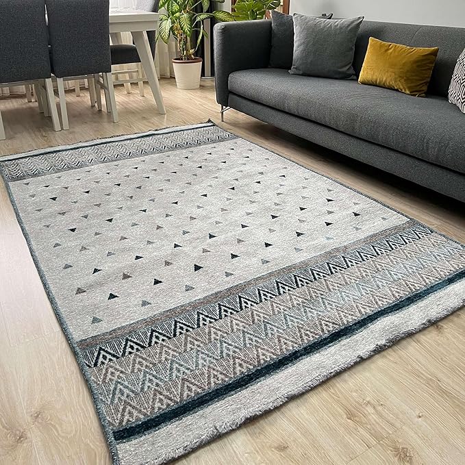 Alfa Rich 7x10 Blue Cream Off White Washable Area Rugs for Living Room Bedroom Kitchen Decor Cotton